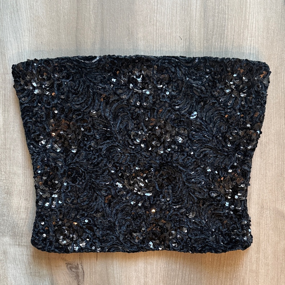 Zara Black Sequin Strapless Top